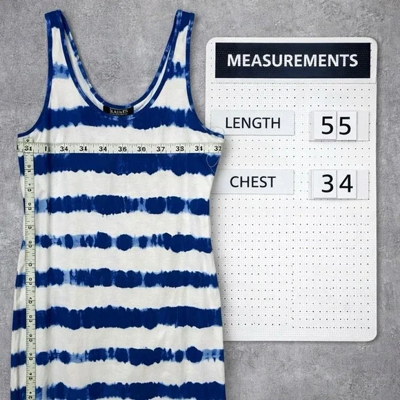 Lauren Ralph Lauren Tie Dye Striped Maxi Tank Dress Womens  M Beach Coastal NWT - Picture 4 of 5